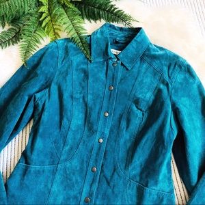 Coldwater Creek Teal Genuine Leather Suede Jacket